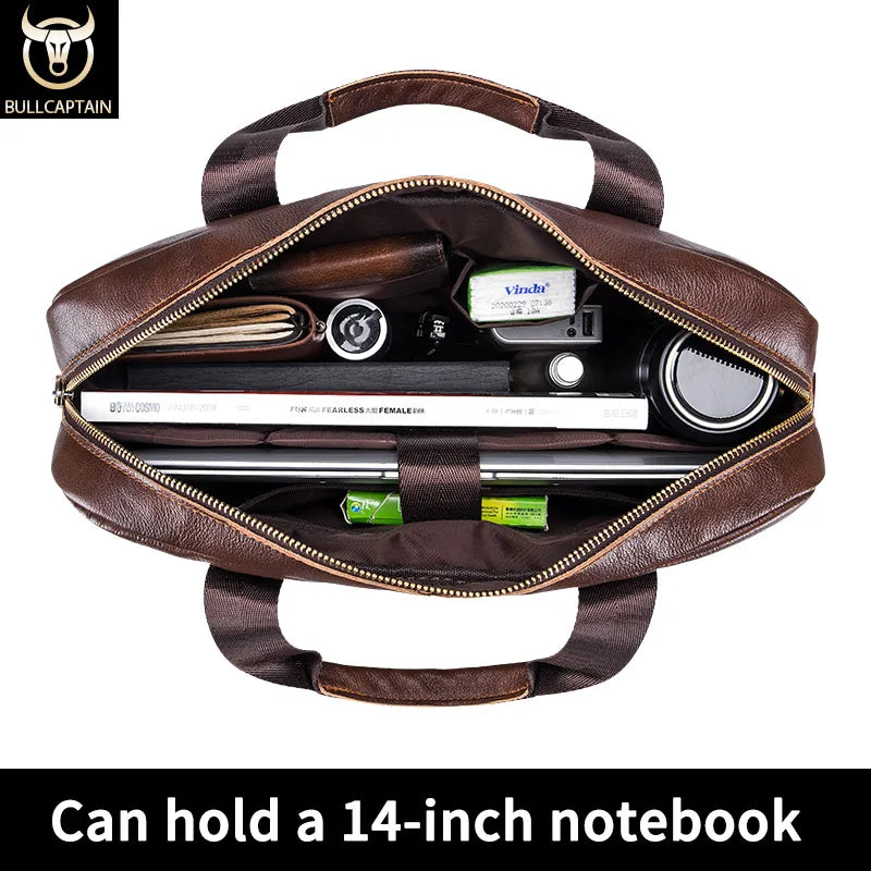 BULLCAPTAIN Briefcase Shoulder Messenger Bags Men's Genuine Leather