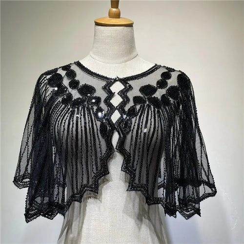 Vintage 1920s Flapper Shawl Sequin Beaded Short Cape Beaded Decoration