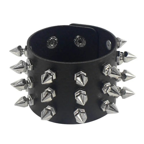 2024 Pu Leather Studded Bracelet Choker Punk Spike Rivets Cuff Black