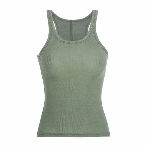 Solid Color Basic Ribbed Knitted Tank Top Women Summer Vintage