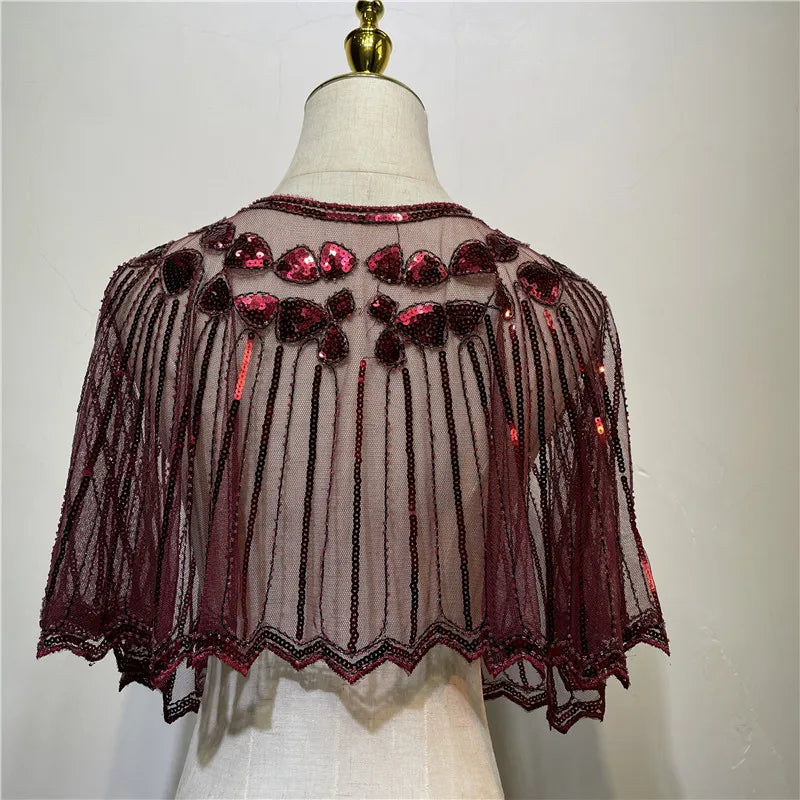 Vintage 1920s Flapper Shawl Sequin Beaded Short Cape Beaded Decoration