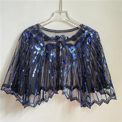 Vintage 1920s Flapper Shawl Sequin Beaded Short Cape Beaded Decoration
