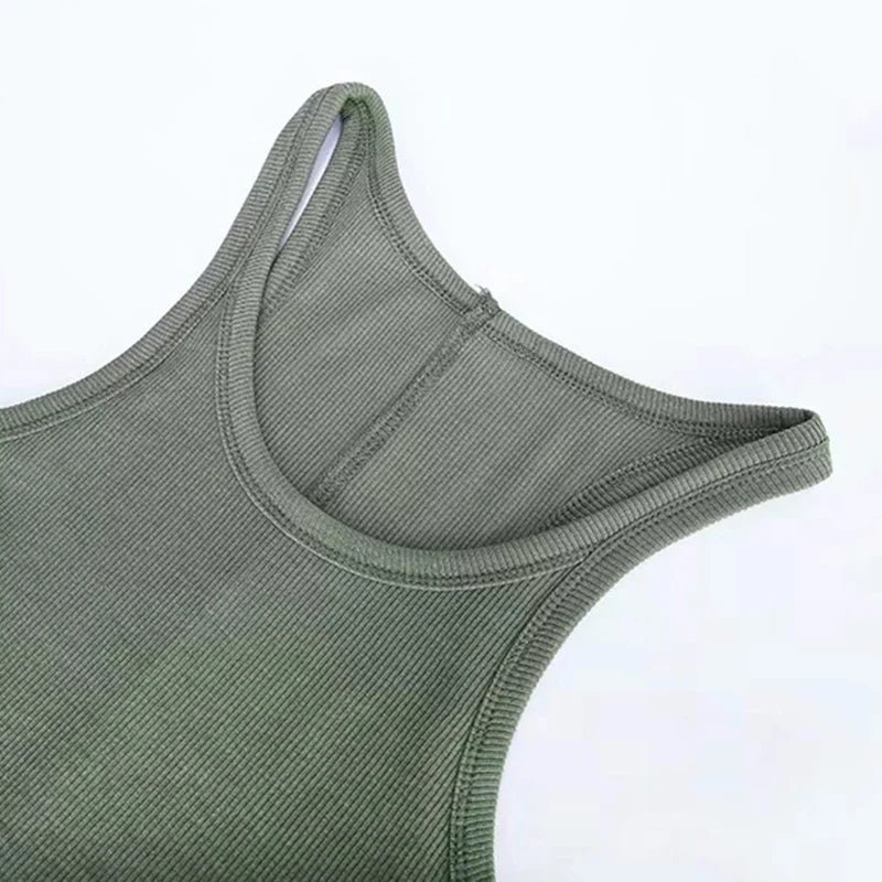 Solid Color Basic Ribbed Knitted Tank Top Women Summer Vintage