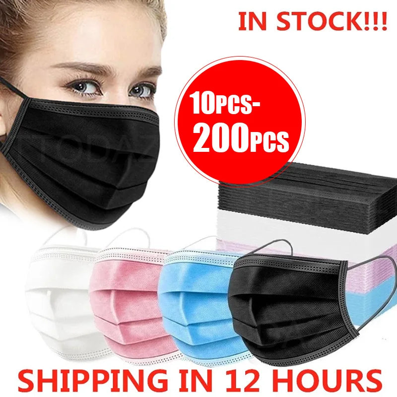 10/50/100/200PCS Disposable Mask Earloop Pink Bule Black White Mouth