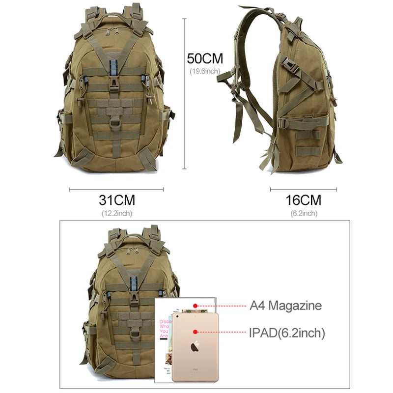 40L Camping Backpack Men's Bag Travel Bags Tactical Molle Climbing