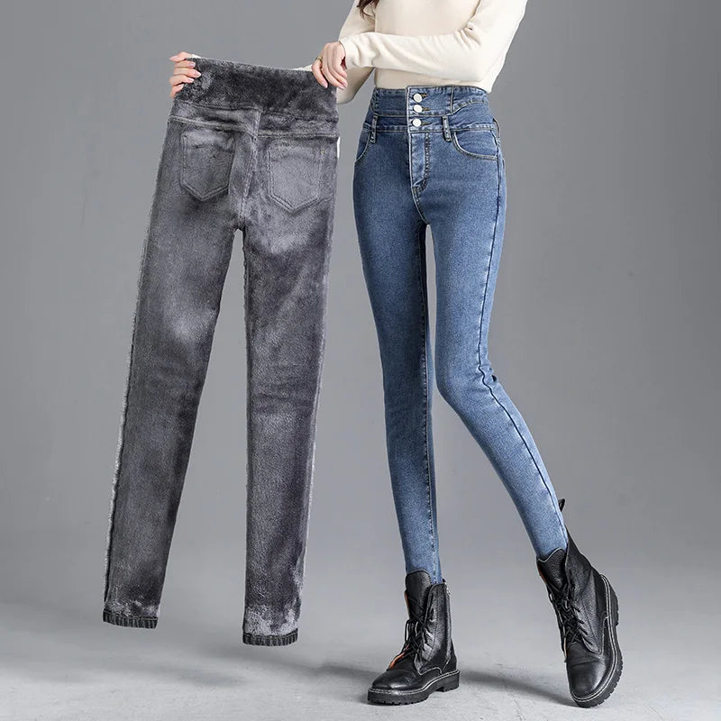 Thermal Winter Thick Fleece High-waist Warm Skinny Jeans Thick Women