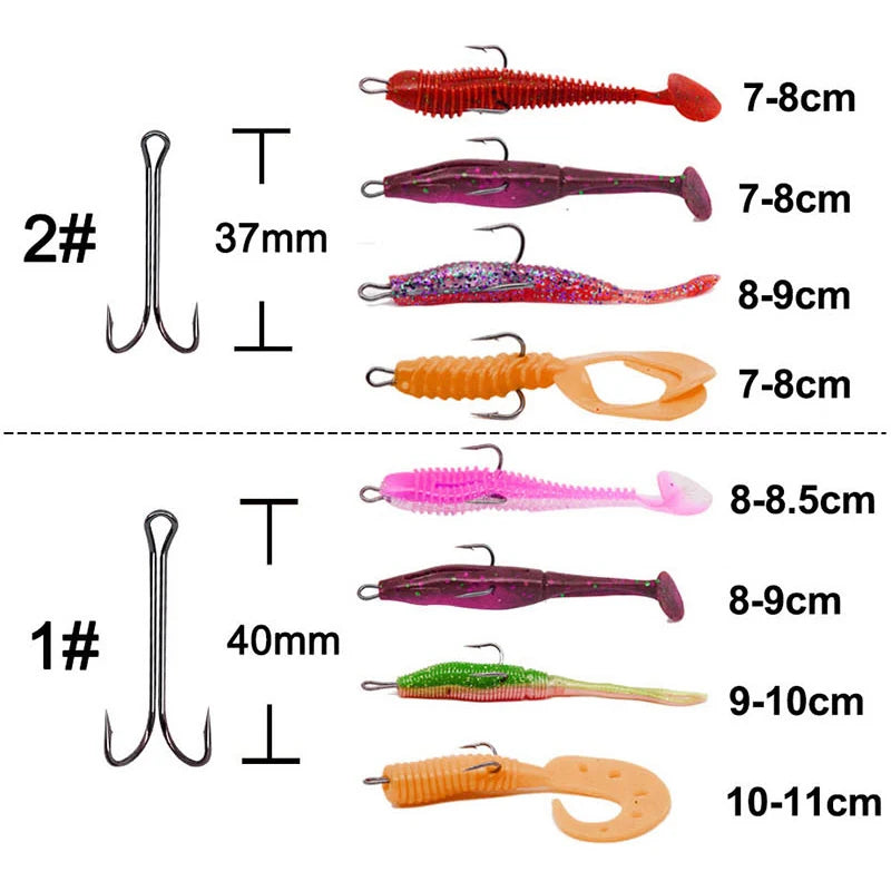 20 pcs with Box Long Shank Double Hook Weedless Fishing hook Fly Tying