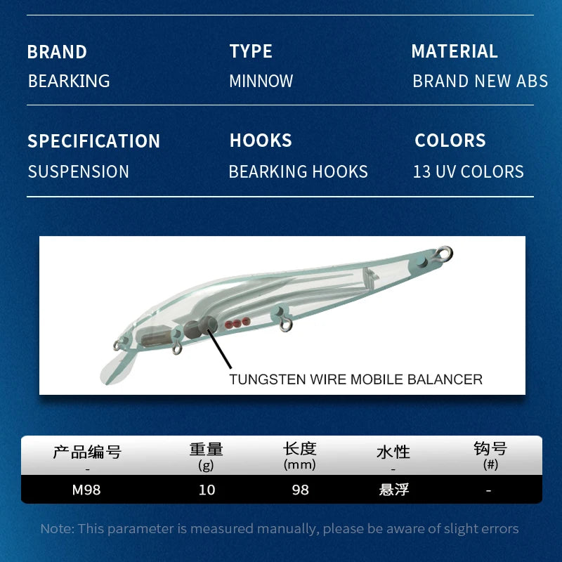 BEARKING 9.8cm 10g SP dive 2.1m professional Minnow Wobbler fishing