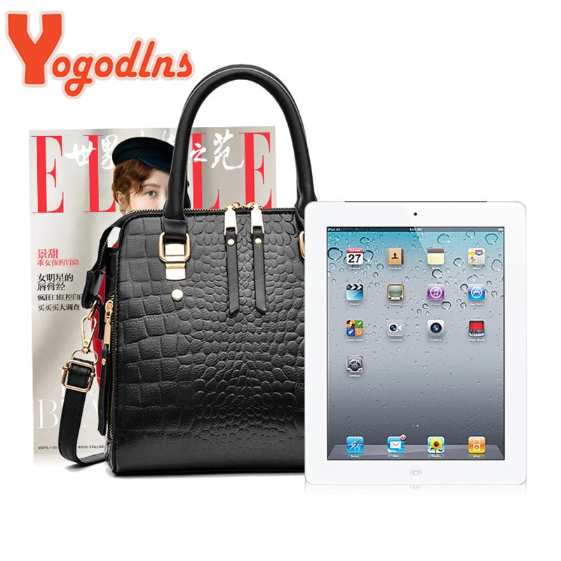 Yogodlns Luxury Crocodile Pattern Handbag Women Winter New PU Leather