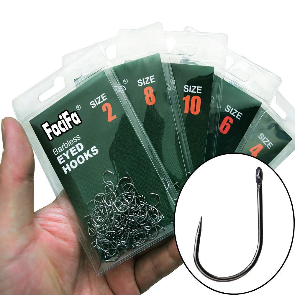 50 pcs Non-barb barbless Circle Carp Fishing Hooks with Hole Size 2 4