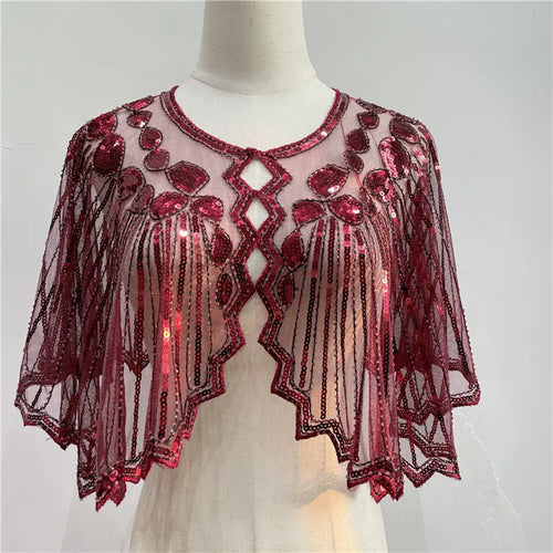 Vintage 1920s Flapper Shawl Sequin Beaded Short Cape Beaded Decoration