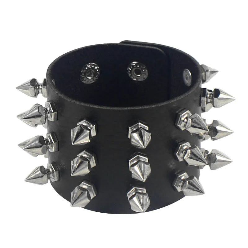 2024 Pu Leather Studded Bracelet Choker Punk Spike Rivets Cuff Black