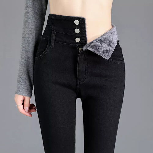 Thermal Winter Thick Fleece High-waist Warm Skinny Jeans Thick Women