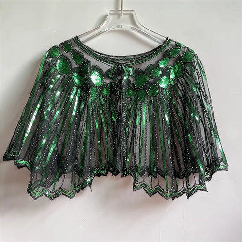 Vintage 1920s Flapper Shawl Sequin Beaded Short Cape Beaded Decoration