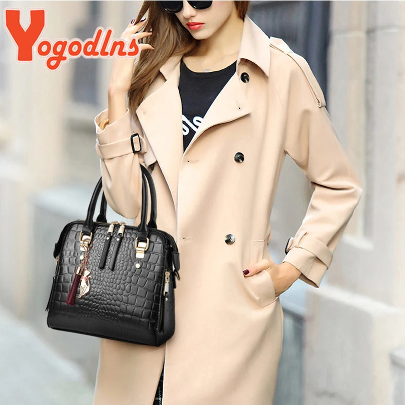Yogodlns Luxury Crocodile Pattern Handbag Women Winter New PU Leather