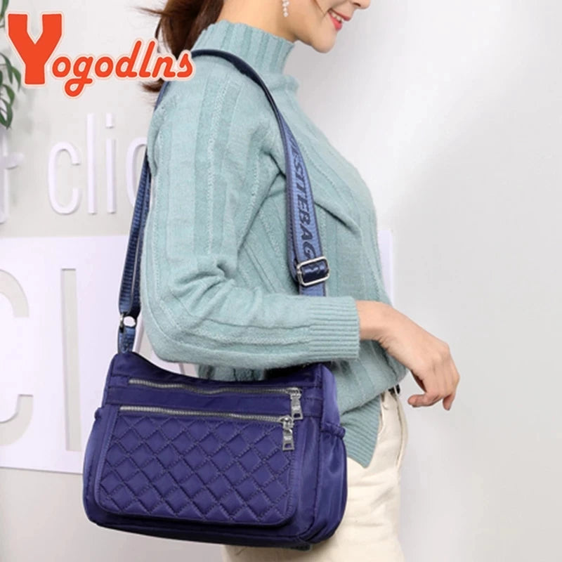 Yogodlns Women Nylon Shoulder Bag Waterproof Multi-pocket Zipper Bag