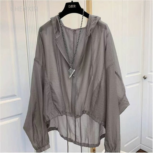 Jackets Women Hooded Summer Sun-proof Zipper Coats Thin Loose See