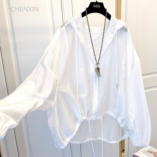 Jackets Women Hooded Summer Sun-proof Zipper Coats Thin Loose See