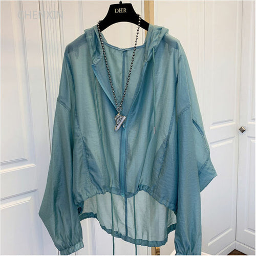 Jackets Women Hooded Summer Sun-proof Zipper Coats Thin Loose See