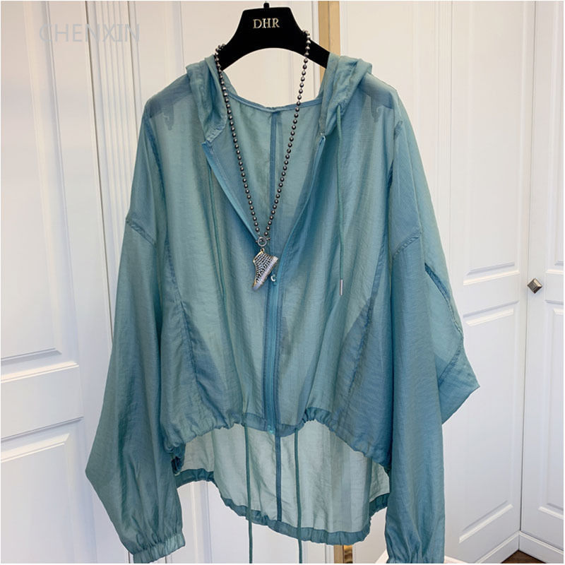 Jackets Women Hooded Summer Sun-proof Zipper Coats Thin Loose See