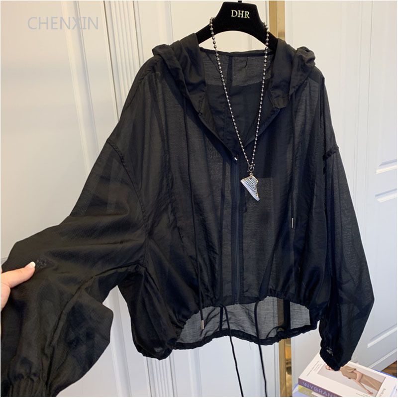 Jackets Women Hooded Summer Sun-proof Zipper Coats Thin Loose See