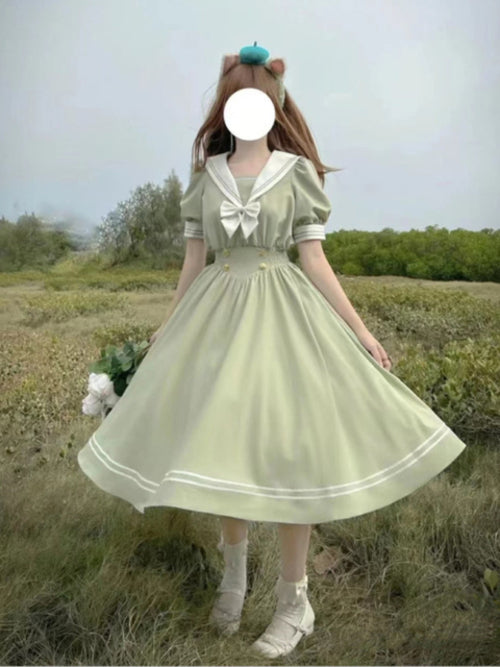 Japanese Soft Sister Cute Lolita Dress Women Sweet Puff Sleeve Slim