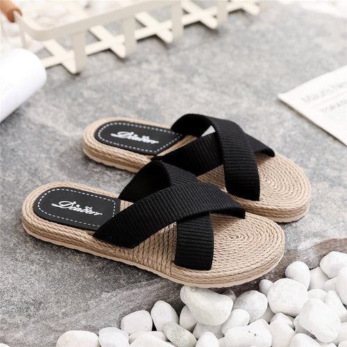 Ladies New Slippers Summer Cross Drag Fashion Hemp Rope Outer Wear