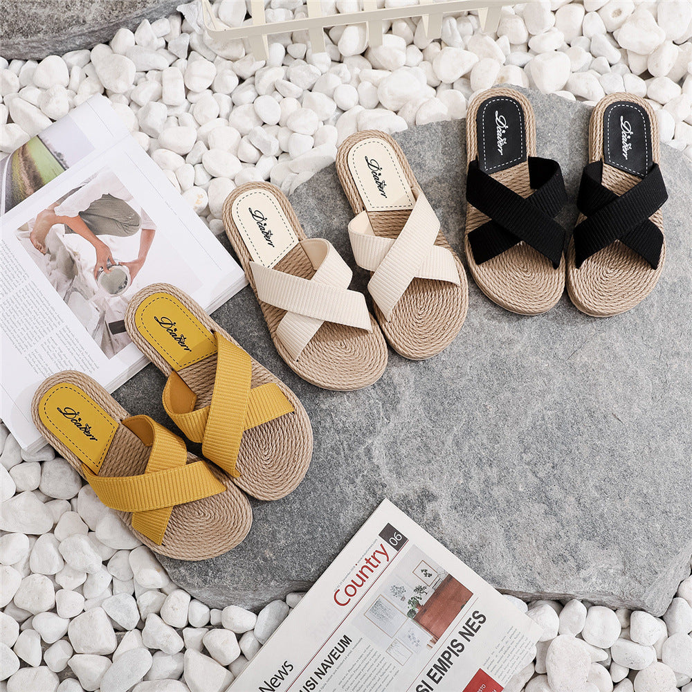 Ladies New Slippers Summer Cross Drag Fashion Hemp Rope Outer Wear
