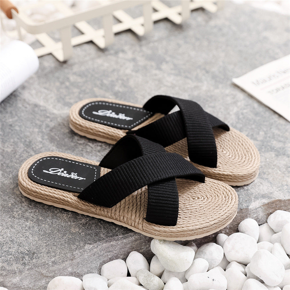 Ladies New Slippers Summer Cross Drag Fashion Hemp Rope Outer Wear
