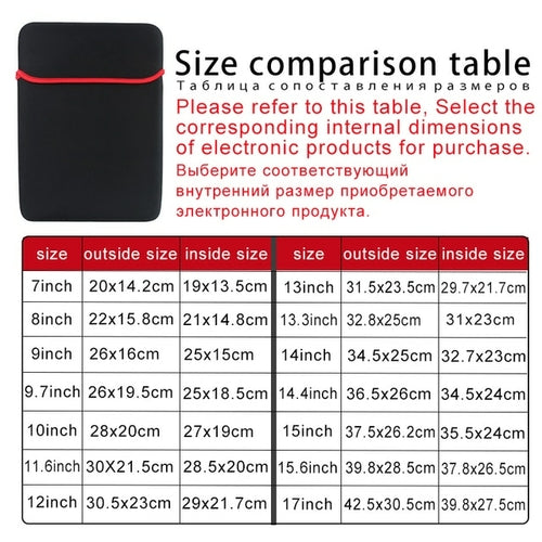 Laptop Bag Tablet Sleeve 7/8/9/10/11/12/13.3/14/15 Inch Neoprene Pouch