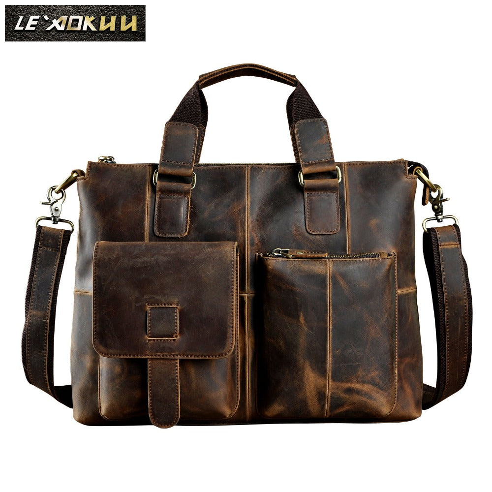 Men Real Leather Antique Design Travel Business Executive Briefcase