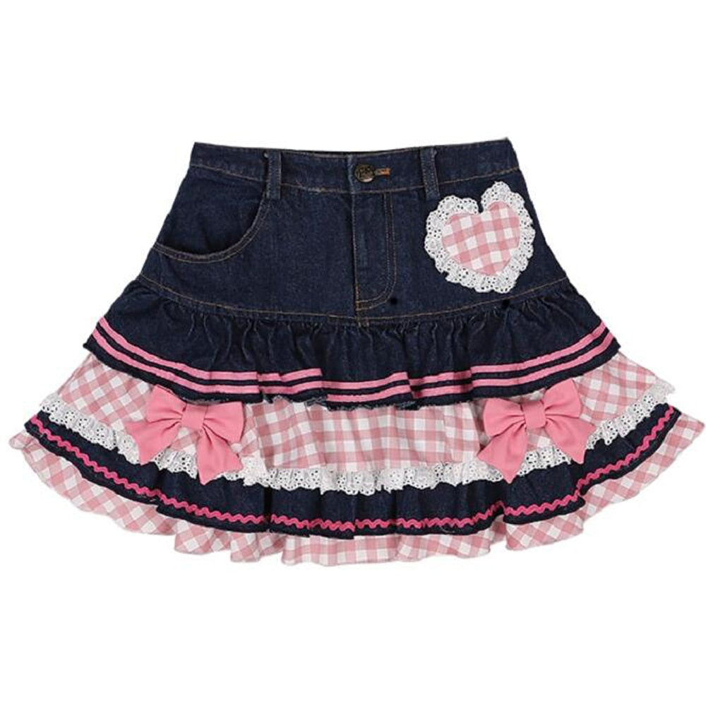 Preppy Style Lolita Kawaii Skirts Japanese Sweet Mini Women Harajuku