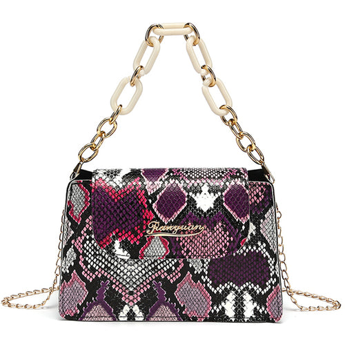 Retro Snake Pattern Printing Handbags Woman Soft PU Leather Shoulder