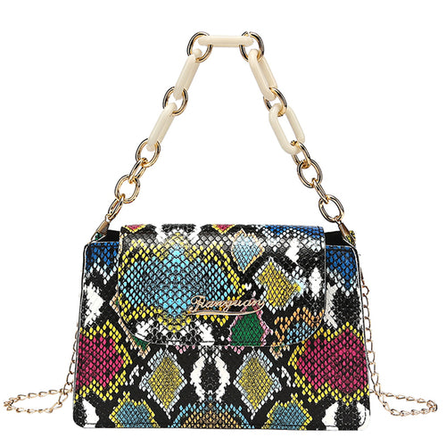 Retro Snake Pattern Printing Handbags Woman Soft PU Leather Shoulder