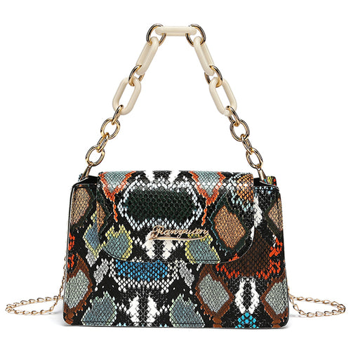 Retro Snake Pattern Printing Handbags Woman Soft PU Leather Shoulder