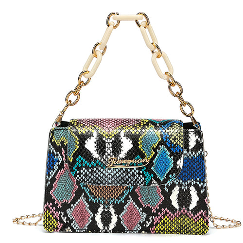 Retro Snake Pattern Printing Handbags Woman Soft PU Leather Shoulder