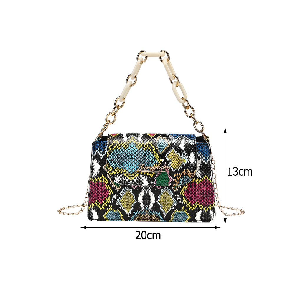Retro Snake Pattern Printing Handbags Woman Soft PU Leather Shoulder
