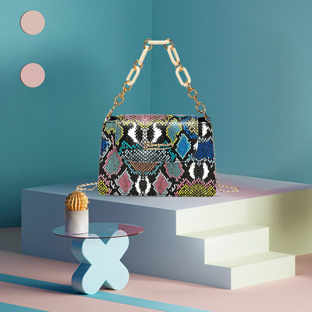 Retro Snake Pattern Printing Handbags Woman Soft PU Leather Shoulder