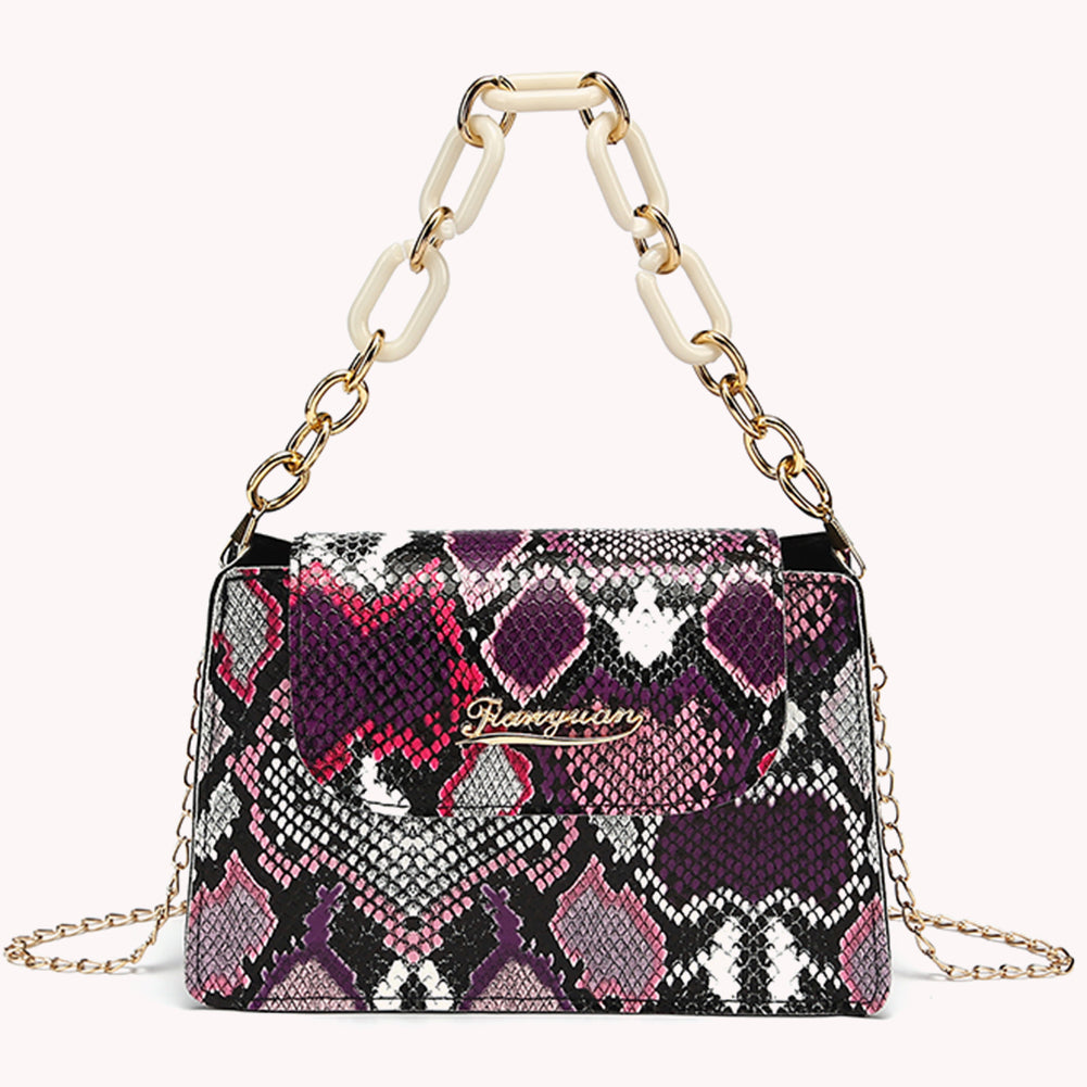 Retro Snake Pattern Printing Handbags Woman Soft PU Leather Shoulder