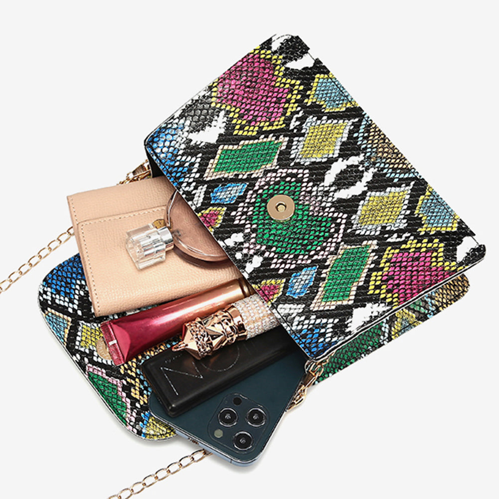 Retro Snake Pattern Printing Handbags Woman Soft PU Leather Shoulder