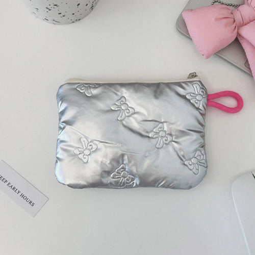 Silver Lingge Bow Pattern Coin Purses Small Canvas Coin Wallet Lady