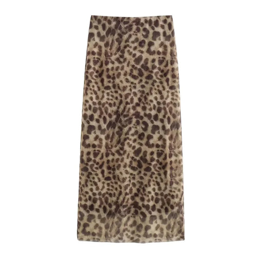 MUJER Leopard Print Midi Skirt Woman Tulle High Waist Long Skirts For