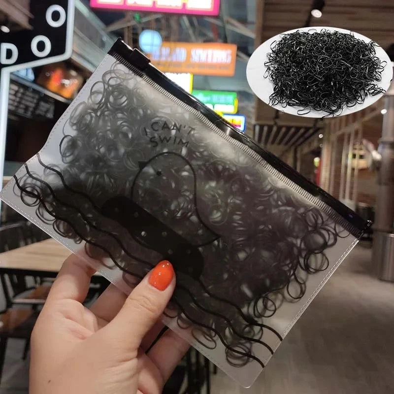 1000pcs Black Small Rubber Band Hair Ring High Elastic Rubber Band