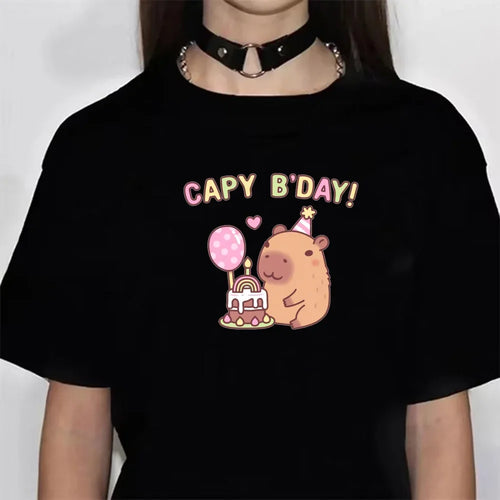 Capybara T-shirts Women Manga Graphic Tee Harajuku Top Female Japanese