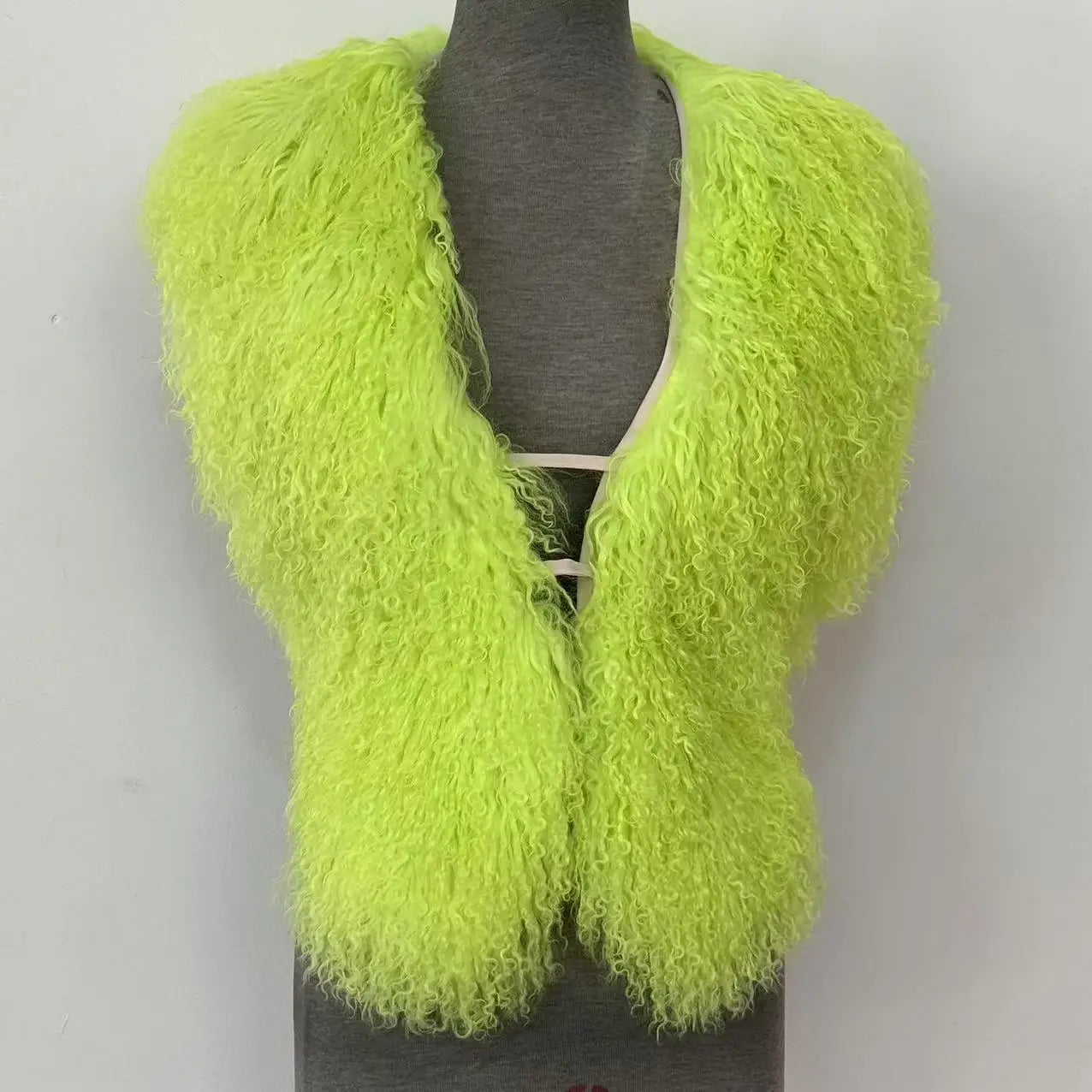 Fluffy Luxury  Real Mongolian Fur Halter Vests Women Solid Deep V-Neck