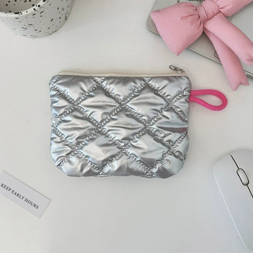 Silver Lingge Bow Pattern Coin Purses Small Canvas Coin Wallet Lady