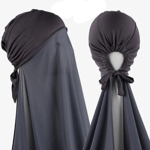 Muslim Instant Hijab Women Bonnet with Chiffon Shawl Head Scarf Cap