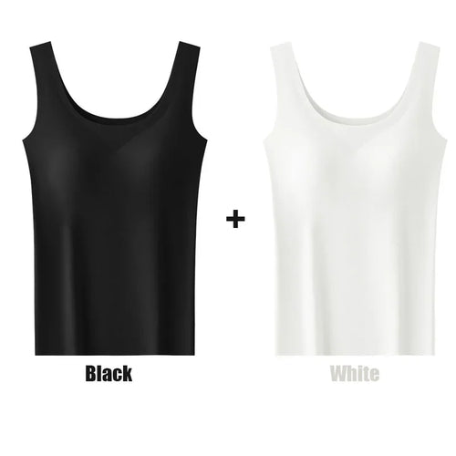 2PCS/Lot Silk Seamless Tank Top with Fixed Chest Pad Women's Camisole