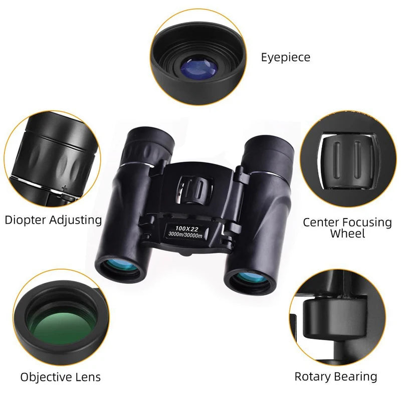 100x22 Mini Portable Hd Binoculars 30000m Long Range Folding Bak4 Fmc