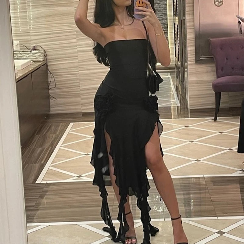 2024 Summer Maxi Women's Dress Vintage Elegant black Fashion